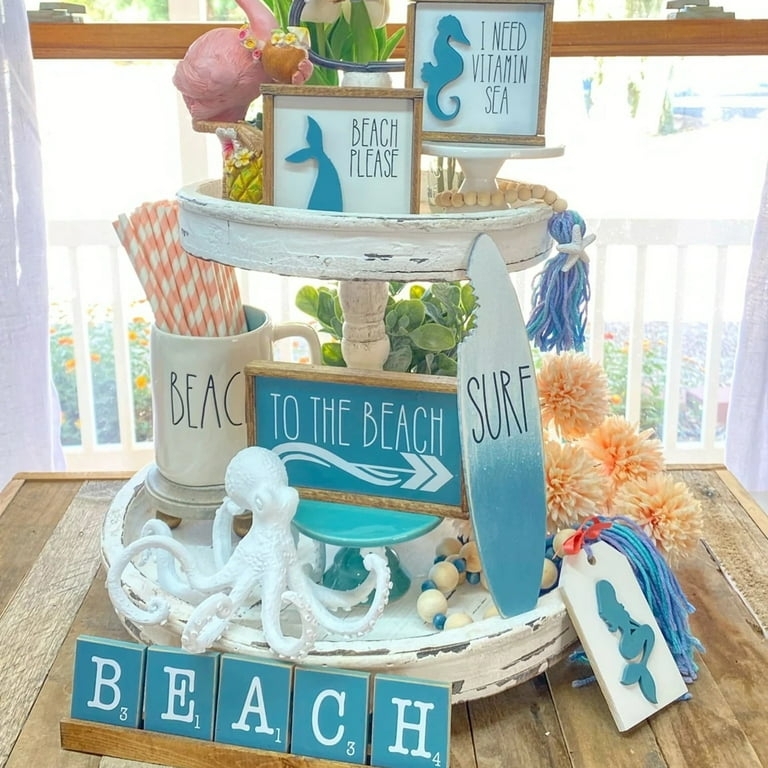 Mini Decorative Sign Set, Nautical Graphics, Blue and White Nautical Signs