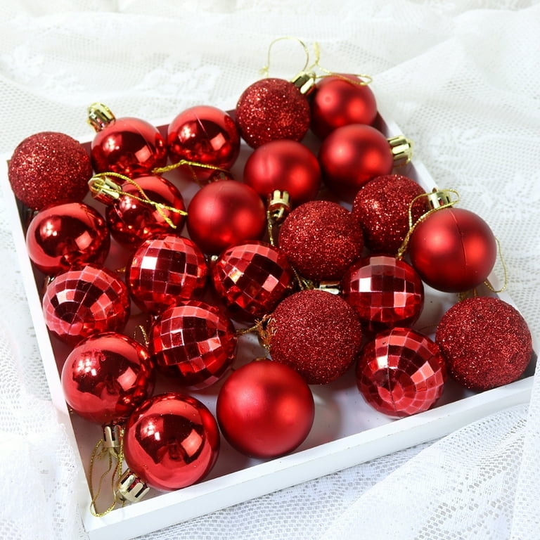 Mini Red Ball Ornaments Faceted Texture Multi Finish Festive Set