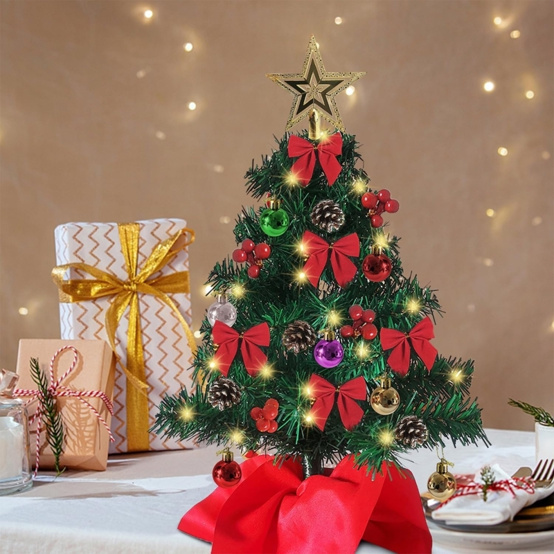 Mini Tabletop Christmas Tree Pre-lit with Rustic Burlap Base