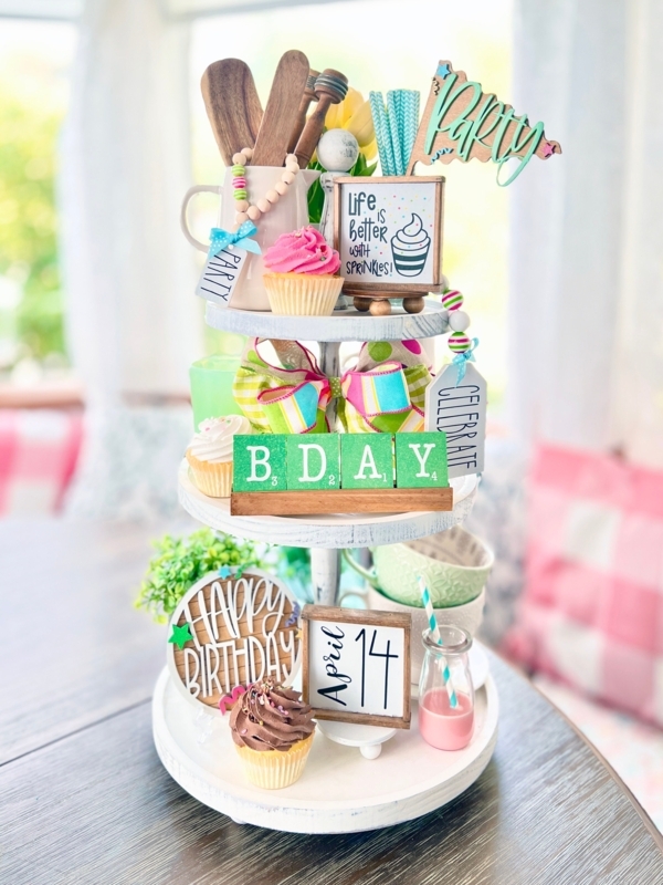 Miniature Blue and White Wood Signs for Farmhouse Birthday Decor