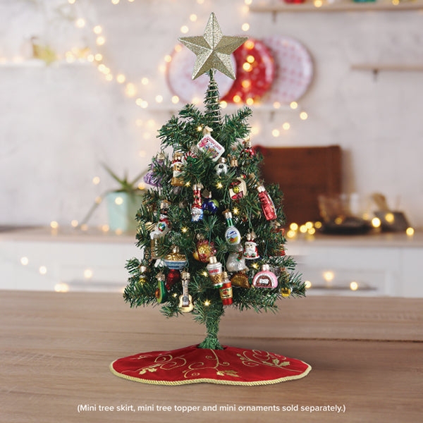 Miniature Christmas Tree, Pre-Lit, Gold Pedestal Base, Star Topper