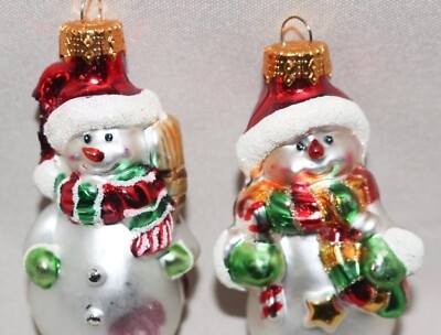 Miniature Glass Snowman Ornaments Translucent Finish Holiday Decor