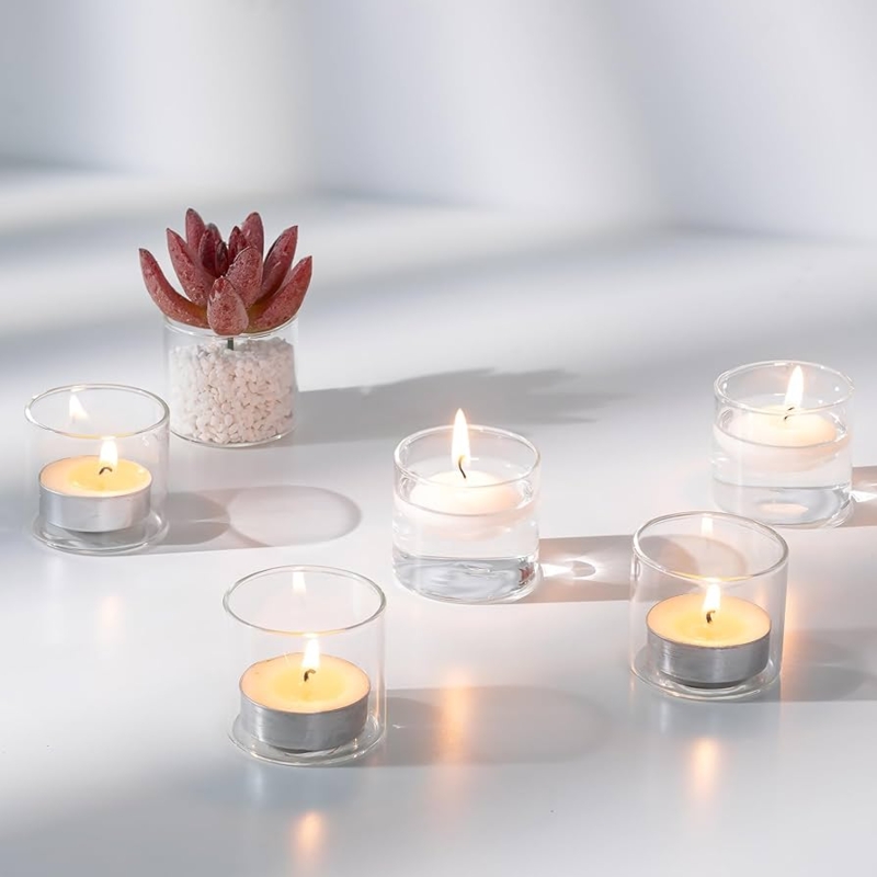 Miniature Glass Votive Holders with Thick Weighted Base for Centerpieces