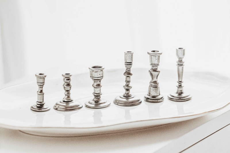 Miniature Pewter Candlestick Holder Satin Finish Beaded Base Rustic
