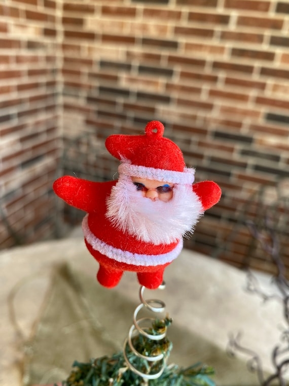Miniature Santa Figurine Flocked Mid Century Vintage Christmas Decor