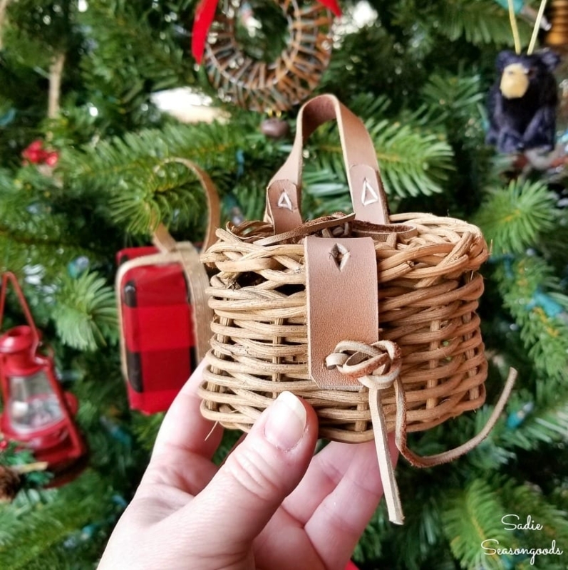 Miniature Wicker Basket Ornament for Cabin Holiday Decor