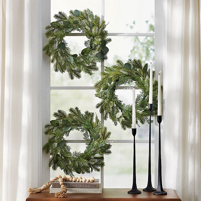 Miniature Wreath Trio with White Berries for Cabinet Door Decor