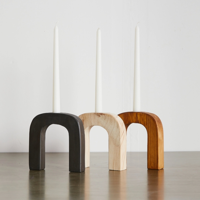 Minimalist Arch Candlestick Holder Decor, Hollow Wood Geometric Form