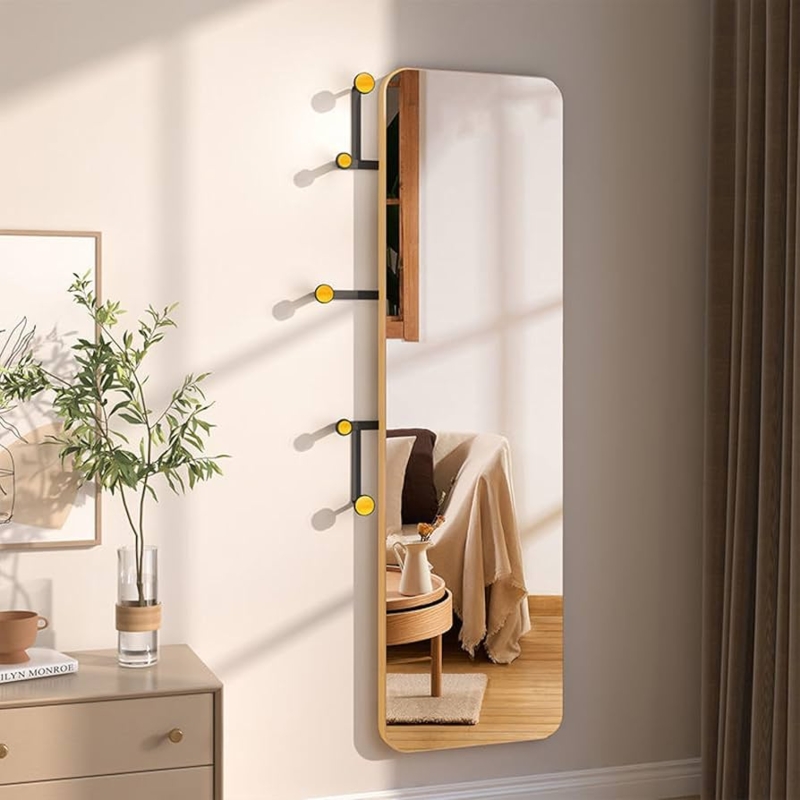 Minimalist Black Full Length Over the Door Mirror with Integrated Hooks