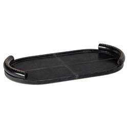 Minimalist Black Leather-Like Oval Decorative Tray with Cutouts