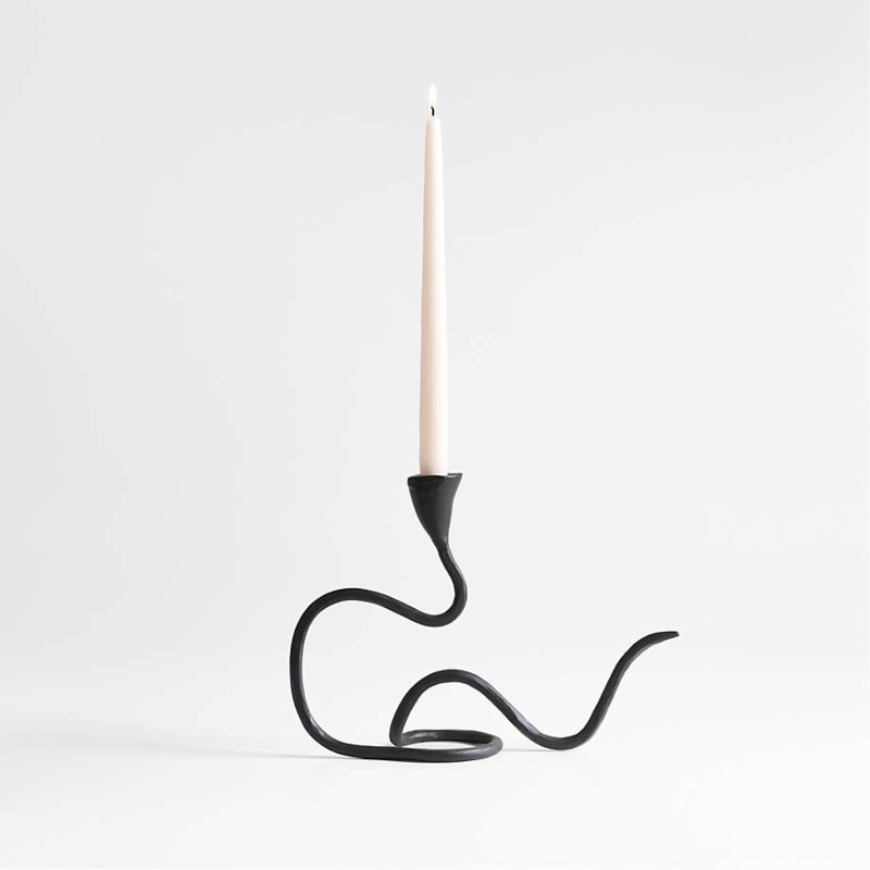 Minimalist Black Metal Taper Candle Holder with Pitted Texture Finish