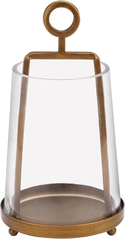 Minimalist Gold Hurricane Lantern Open Wire Frame Glass Sleeve Brass