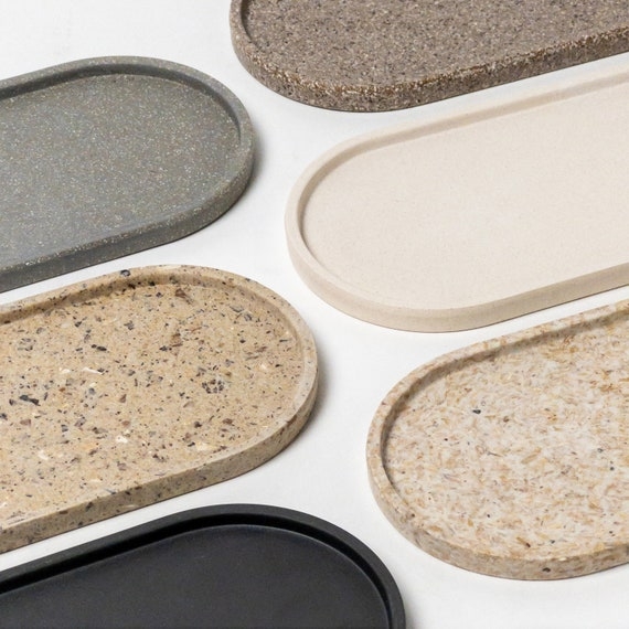 Minimalist Oval Catchall Trays Nesting Set Matte Stone Finish Neutral