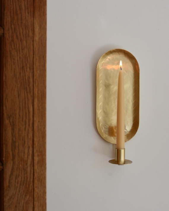 Minimalist Oval Wall Sconce, Brushed Metallic Taper Candle Holder