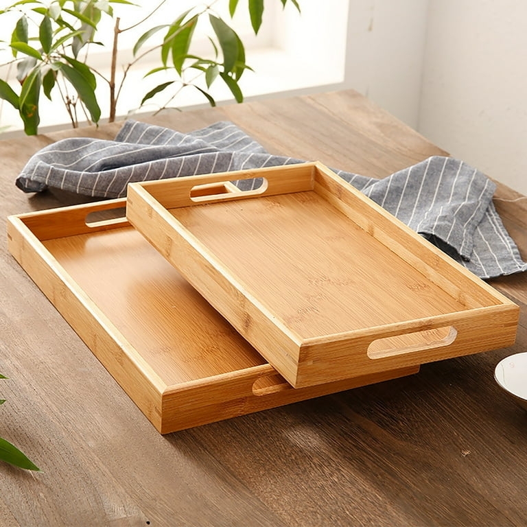 Minimalist Wooden Serving Tray Rectangular with Handles