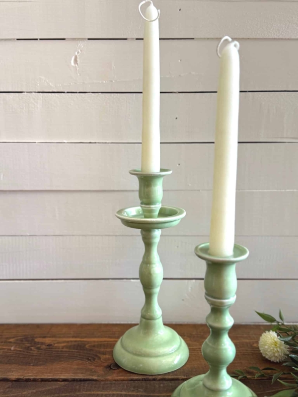 Mint Green Turned Candle Holder Empire Style Neo Traditional Accent