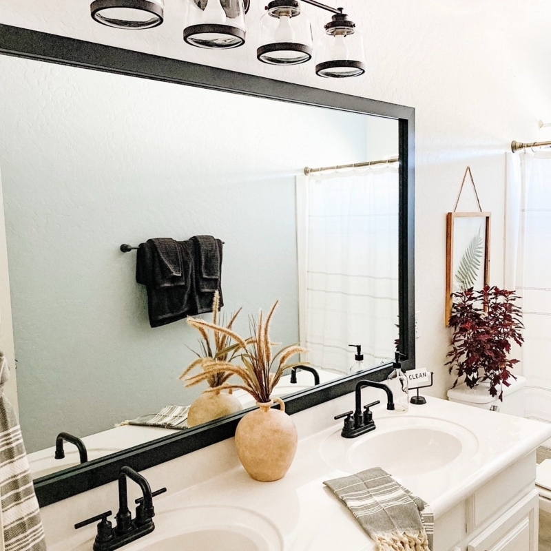 Mirror Frame Kit Matte Black Mitered Corners DIY Bathroom Makeover