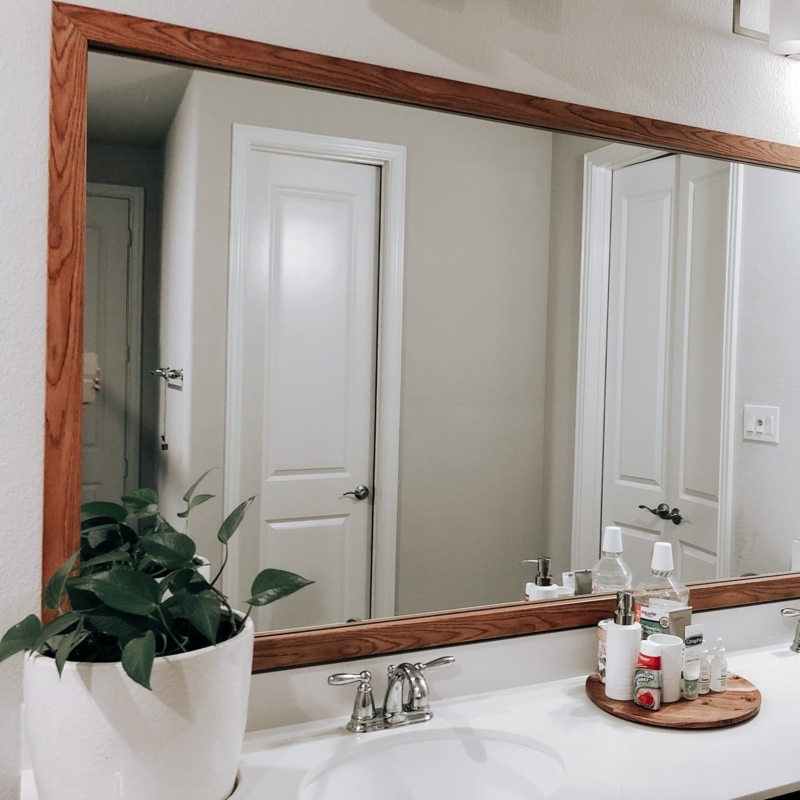 Mirror Frame Light Oak Wide Profile Organic Minimalist Bathroom Decor