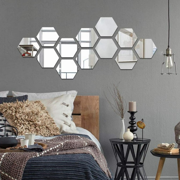 Mirror Tiles: 12 Piece Multi-Tone Metallic Hexagon Self-Adhesive Set