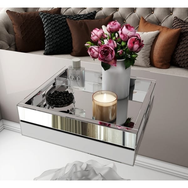 Mirrored Tray with Geometric Lattice Frame, Modern Centerpiece