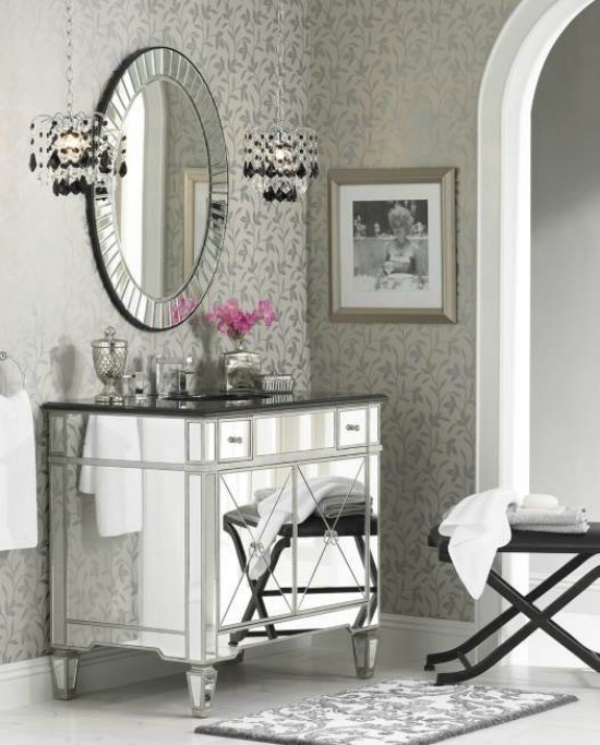 Mirrored Vanity Cabinet Undermount Sink Glam Bathroom Decor