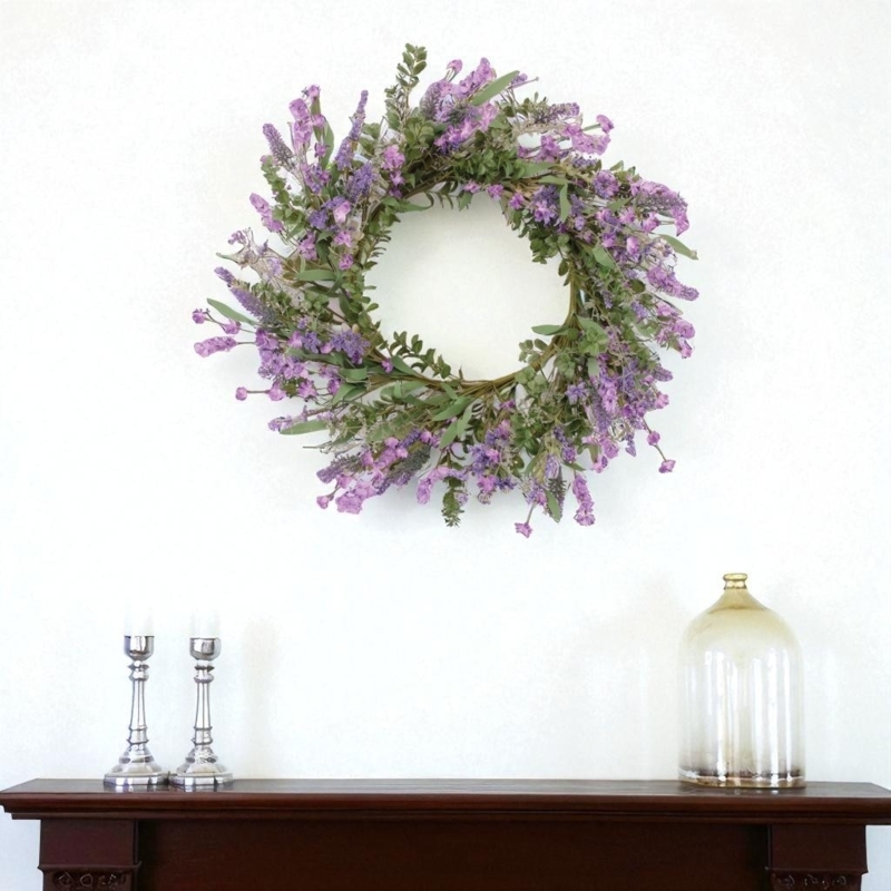 Mixed Greenery Botanical Wreath Purple Floral Accents