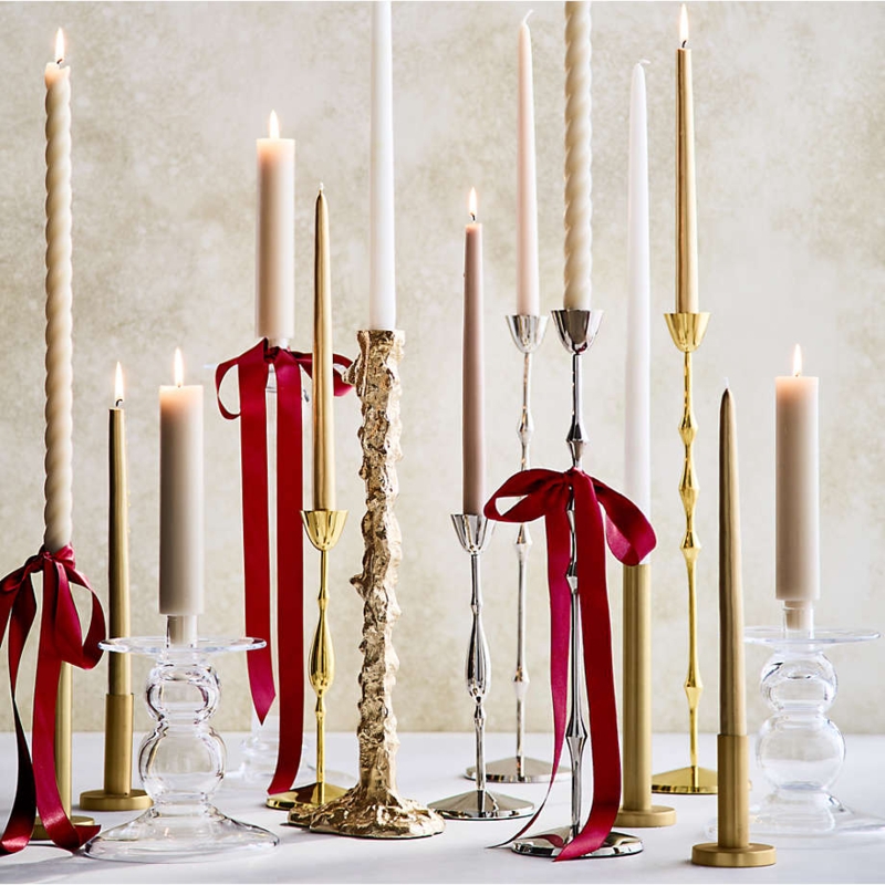 Mixed Metal Candle Holders with Melted Gold Texture and Ribbon Styling