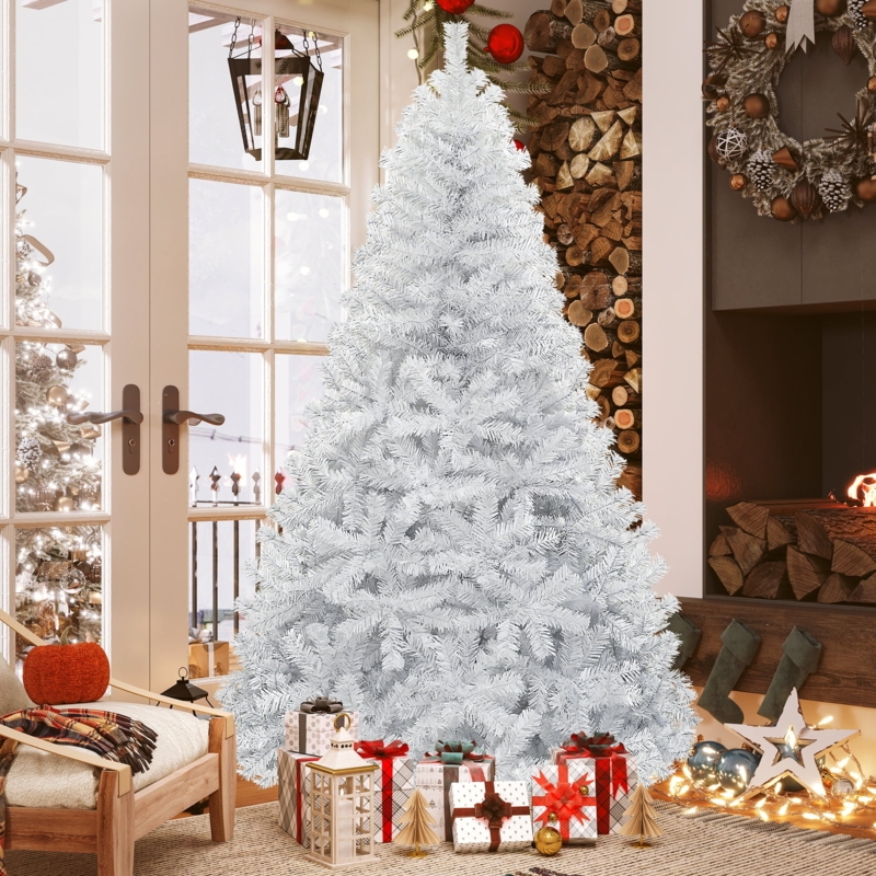 Modern 7.5 Foot White Artificial Christmas Tree with Hinged Branches
