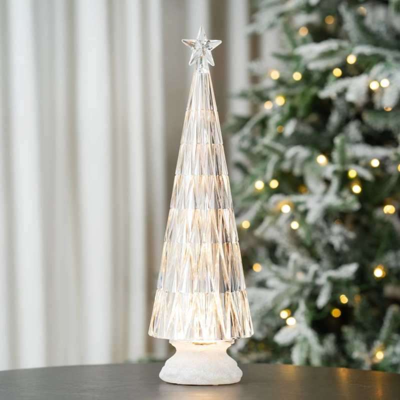 Modern Acrylic Tabletop Christmas Tree 11" Rotating Base LED Lights
