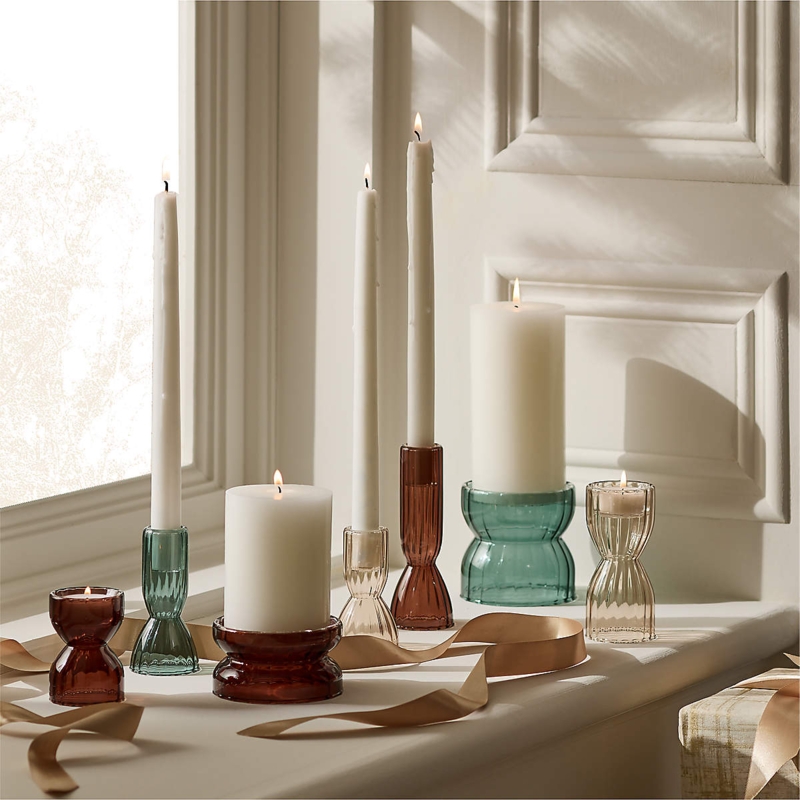 Modern Amber Glass Tealight Candle Holder with Thick Weighted Base.