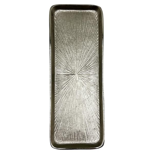 Modern Decorative Tray Silver Hammered Metal with Organic Rim