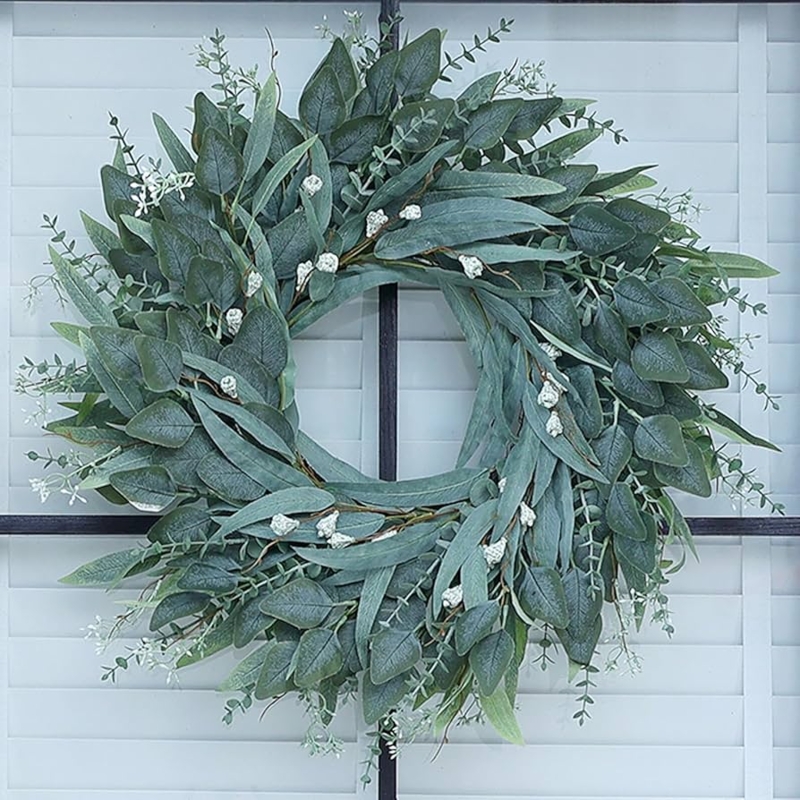 Modern Eucalyptus Wreath for High Contrast Front Door Styling