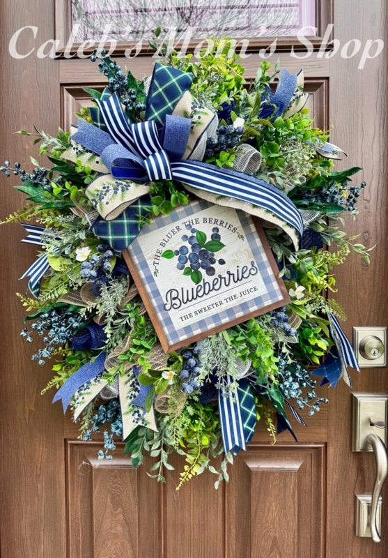 Modern Farmhouse Blueberry Wreath with Mixed Green Foliage
