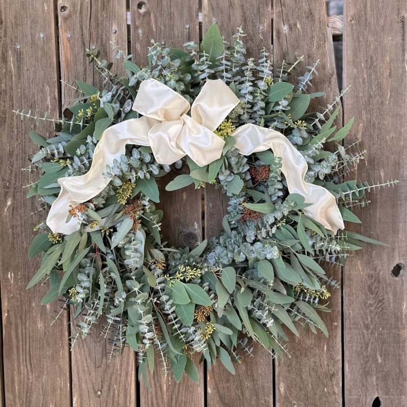 Modern Farmhouse Eucalyptus Wreath Hand Tied Ribbon