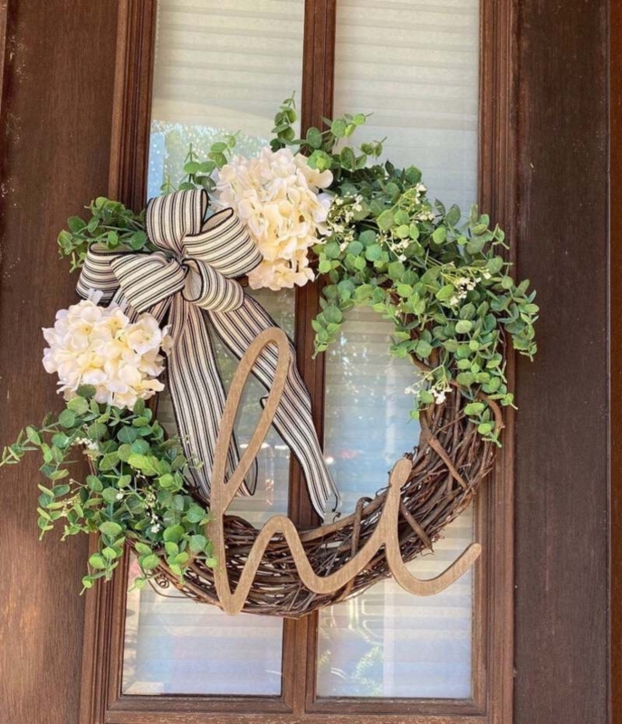 Modern Farmhouse Eucalyptus Wreath with Cotton Bolls and Burlap Bow