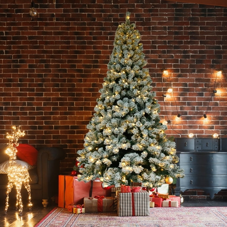 Modern Farmhouse Flocked Christmas Tree Pre-Lit Warm Glow
