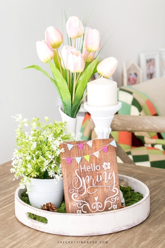Modern Farmhouse Spring Tray Decor Ideas With Birdhouse Centerpiece