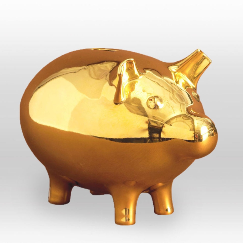 Modern Glam Gold Piggy Bank Polished High-Gloss Finish