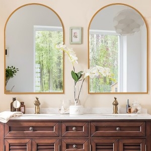 Modern Gold Arched Wall Mirror: Slim Frame Minimalist Entryway