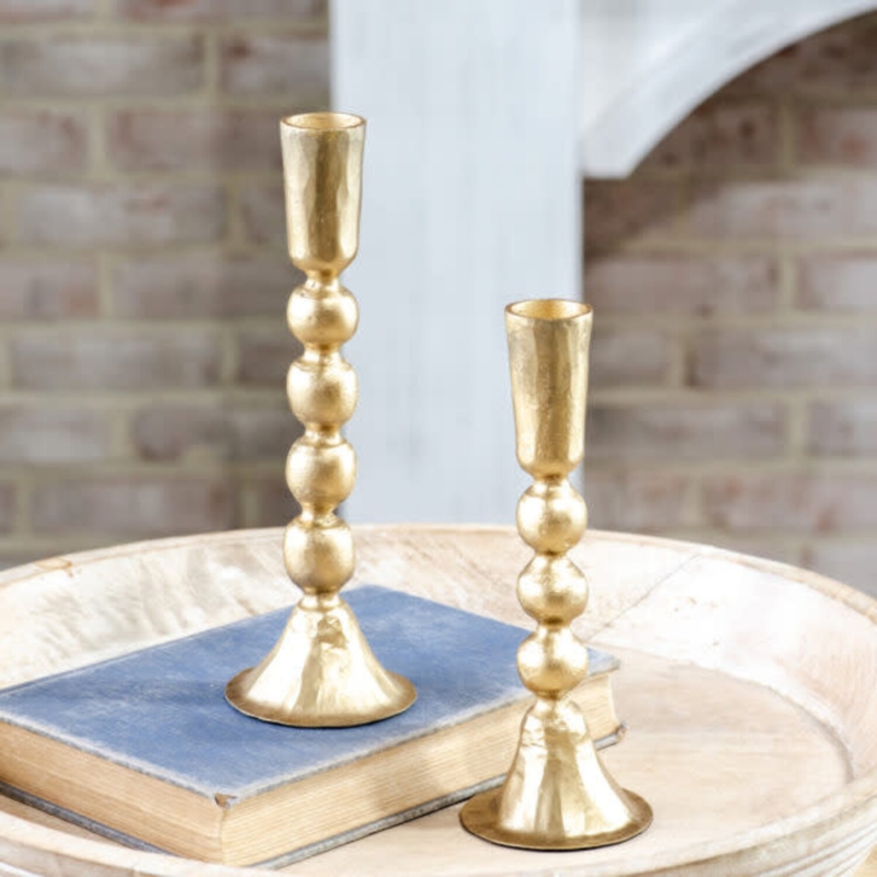 Modern Gold Candlestick Holder Stacked Balls Textured Metal Glam