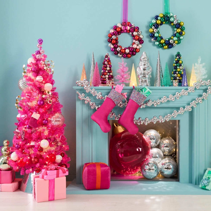 Modern Holiday Ornaments Set: Satin String Wrapped Texture in Multi-Color.