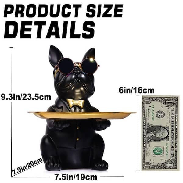 Modern Matte Black Bulldog Valet Tray with Gold Accents (60 characters)