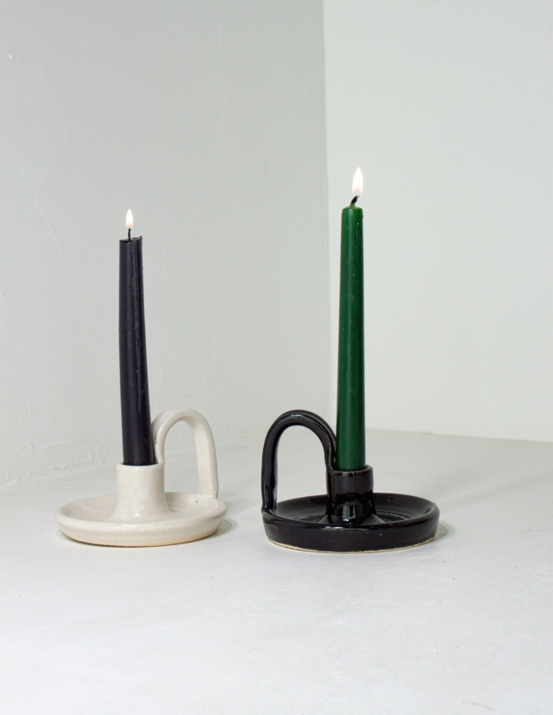 Modern Matte Black Candlestick Holder Low Profile Circular Base