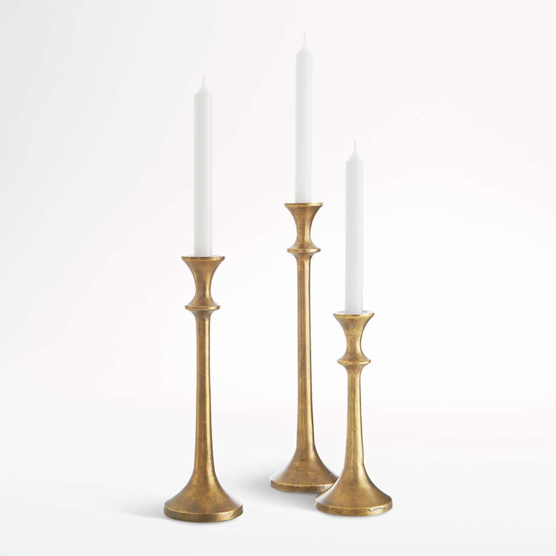 Modern Metallic Taper Holder Set with Graduated Heights in Brass Finish