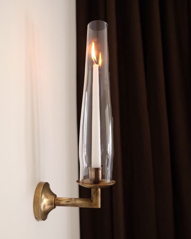 Modern Metallic Wall Sconce, Brushed Finish, Cylindrical Glass Hurricane