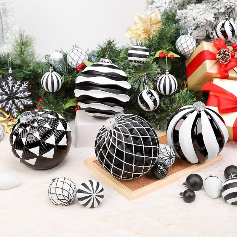 Modern Monochromatic Holiday Decor: Black and White Geometric Ornaments