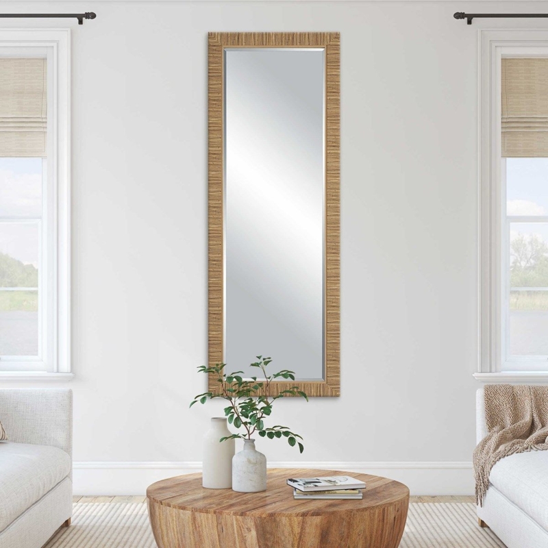 Modern Rectangular Wall Mirror with Wide Brushed Bronze Frame