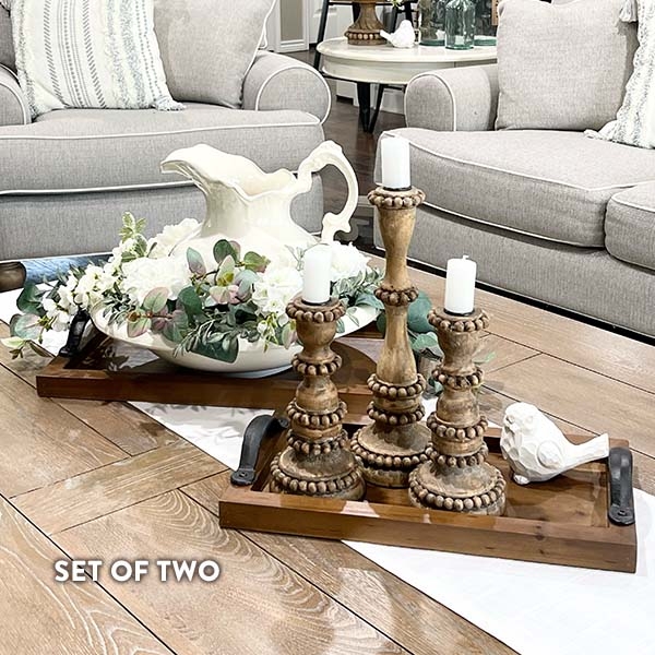 Modern Rustic Wooden Serving Trays Rectangular Nesting Handles