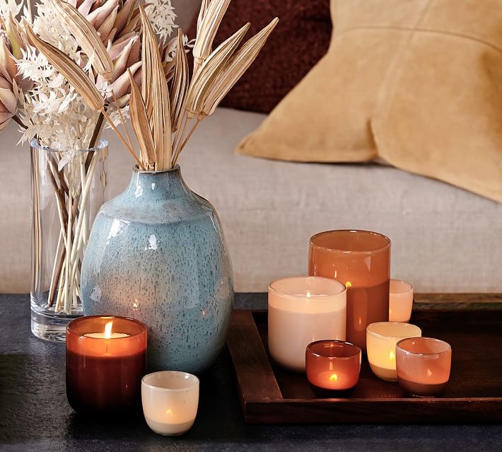 Modern Smoky Glass Votive Holder Thick Weighted Base Minimalist