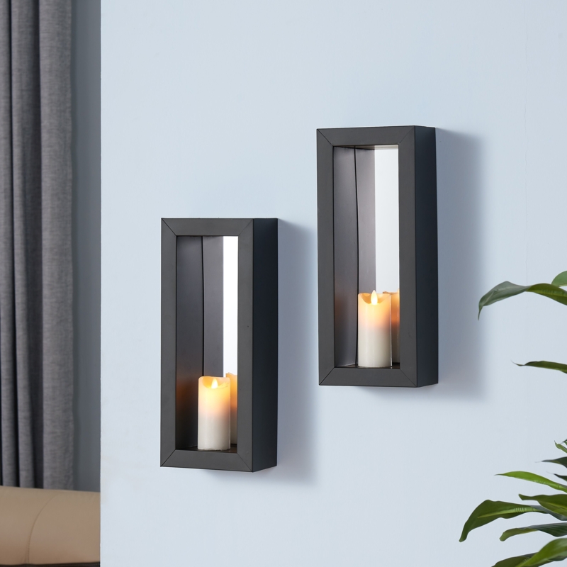 Modern Wall Sconce Set, Slim Metal Frame with Mirrored Backplate